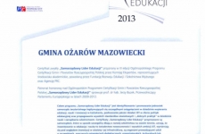Certyfikat-Ożarów Mazowiecki Samorządowym Liderem Edukacji 2013
