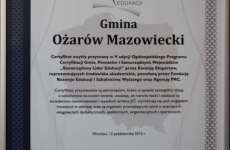 Certyfikat-Ożarów Mazowiecki Samorządowym Liderem Edukacji 2015