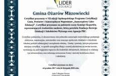 Certyfikat-Ożarów Mazowiecki Samorządowym Liderem Edukacji 2017